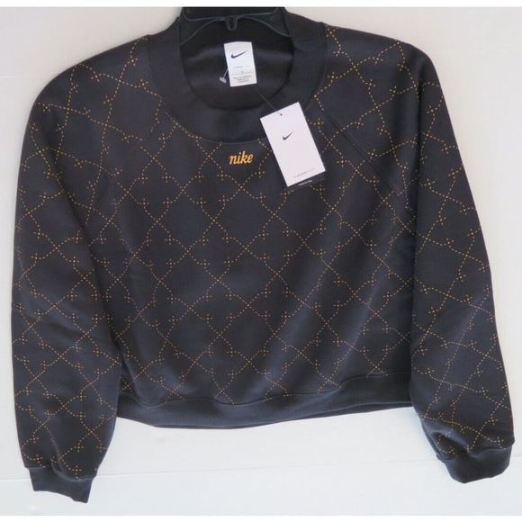 Nike DN5486 010 Women's Sz 1X Black/Gold Therma-Fit Cropped Crew Sweatshirt $110 - Picture 6 of 7